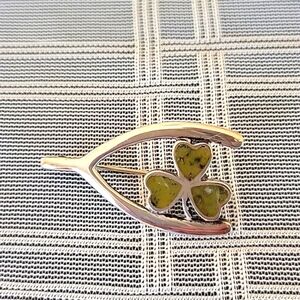 Sterling Wishbone & Shamrock with Irish Connemara Marble Irish Gemstone